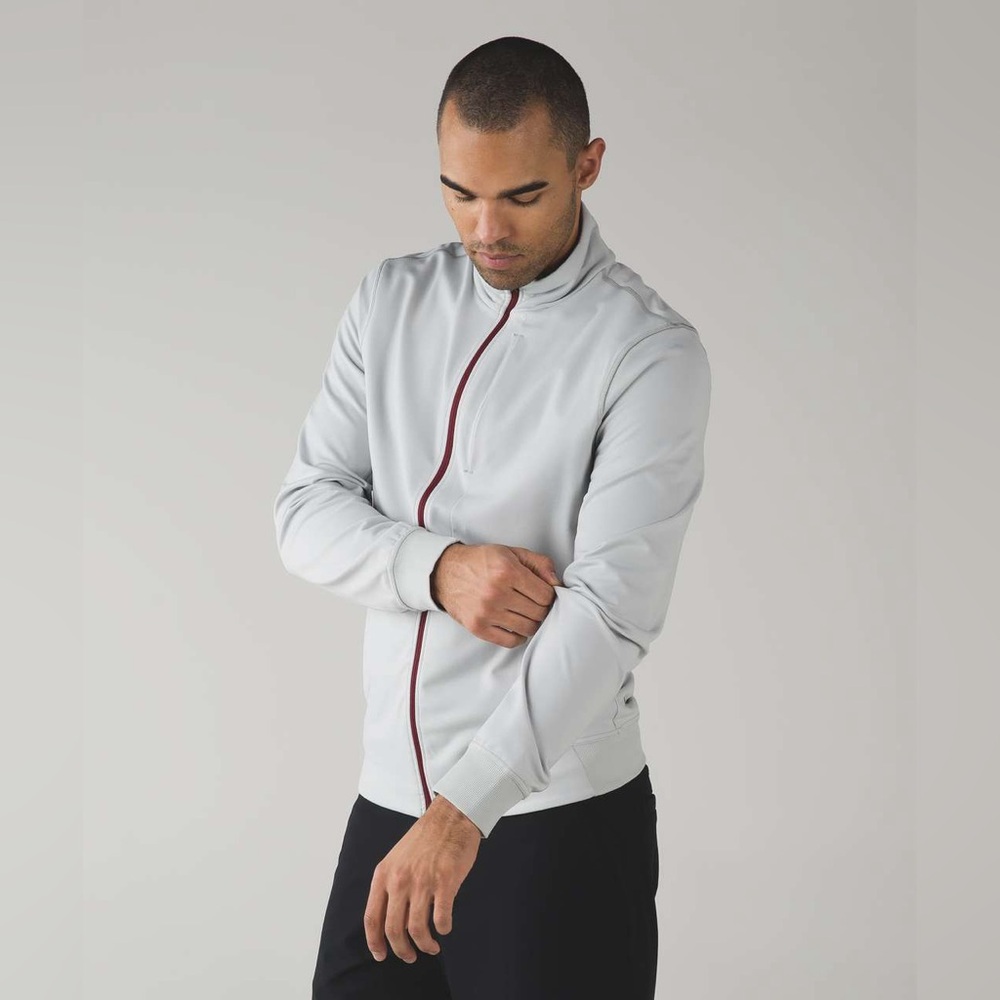 Lululemon Mens PrePost Active Athletic Full Zip Jacket Heathered Silver Spoon